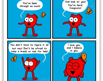 Heart Loves You Print – Inspirational Wall Art, Self Love Poster, Mental Health Decor, Positive Affirmation Art, Med Student Gift