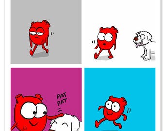 Heart Plus Dog Print – Dog Lover Wall Art, Cute Heart Poster, Doctor Office Decor, Funny Anatomy Art, Heart Print