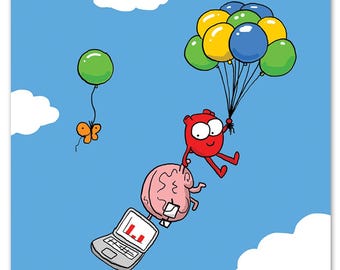 Float On Print – Heart and Brain Wall Art, Inspirational Poster, Funny Anatomy Art, Creative Decor, Home and Office Decor, Doctor Gift