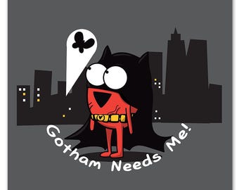 Gotham Needs Me Print – Superhero Wall Art, Bat Heart Poster, Funny Motivational Decor, Comic Wall Art, Funny Anatomy Poster