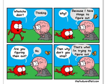 Lámina "El Pensador Excesivo" – Póster divertido sobre la ansiedad, Arte mural sobre salud mental, Decoración del corazón y el cerebro, Regalo para médicos y enfermeras, Decoración del hogar