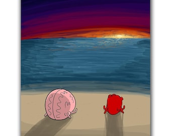 Sunset Print – Heart and Brain Wall Art, Calm Landscape Poster, Health Decor, Inspirational Anatomy Art, Humor Poster