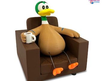 3D Printed Fowl Language Comics Dicky Duck Collectible Statue – Funny Duck Figurine, Coffee Lover Gift, Comic Collectible Decor