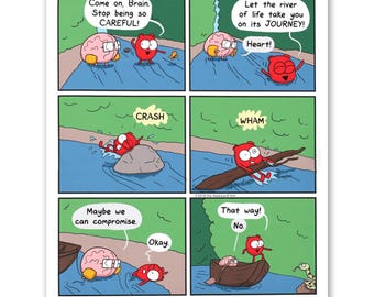 River of Life Print – Inspirational Wall Art, Mental Health Poster, Heart and Brain Decor, Life Balance Art, Home Decor, Birthday Gift