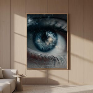 Cosmic Eye Canvas Wall Art, Galaxy Iris Surreal Space Artwork, Celestial Universe Vision Canvas Print for Modern Living Room Decor
