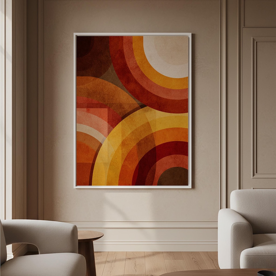 Mid Century Modern Abstract Canvas Wall Art, Retro Geometric Circle ...