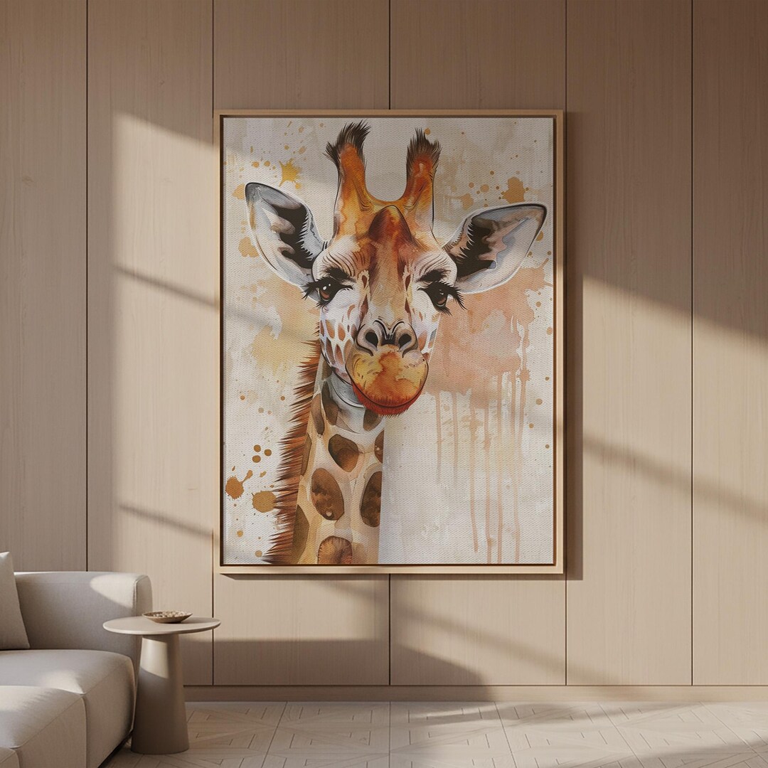 Cute Giraffe Canvas Wall Art, Watercolor Safari Animal Portrait ...