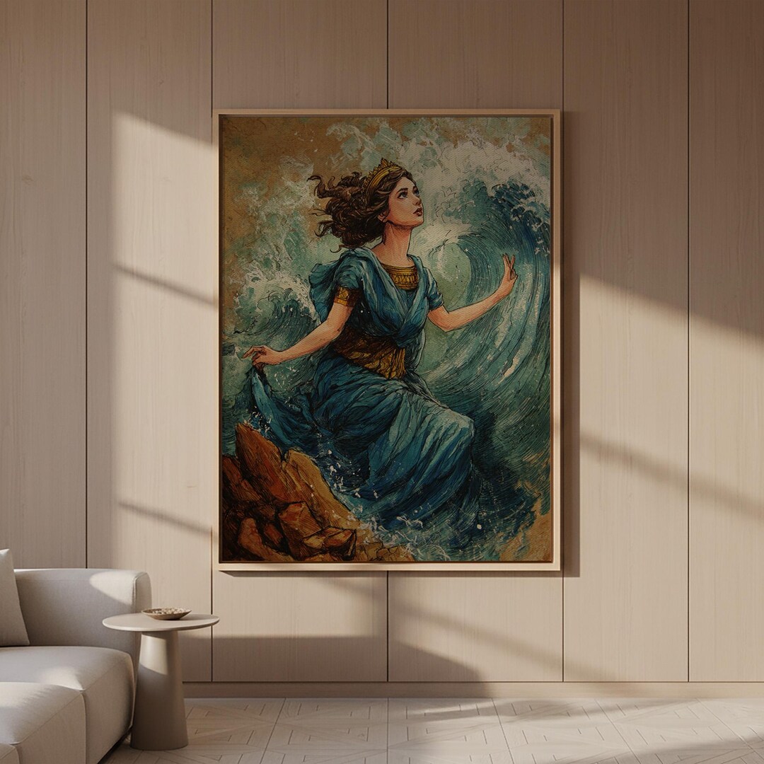 Mythological Ocean Goddess Canvas Wall Art, Vintage Style Sea Wave ...