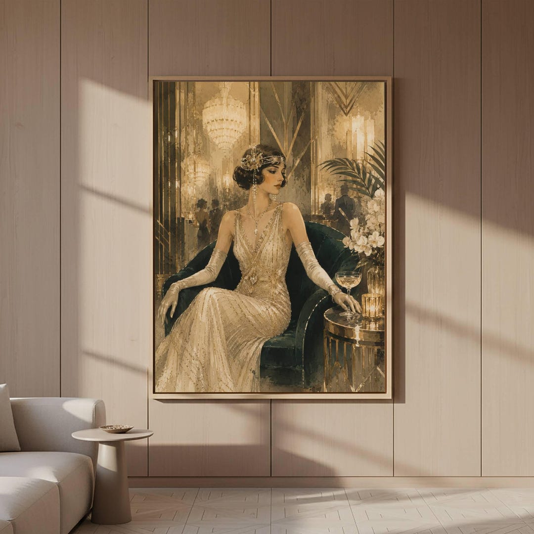 Art Deco Gold Woman Canvas Wall Art, Elegant 1920s Lady Portrait Print ...
