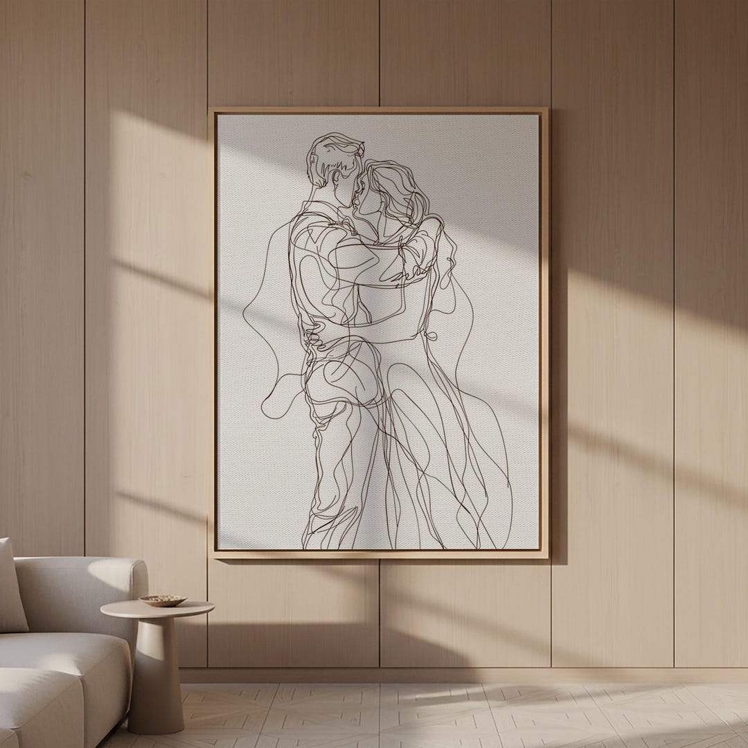 Minimalist Couple Line Art Canvas Wall Art, Romantic Embrace Abstract ...