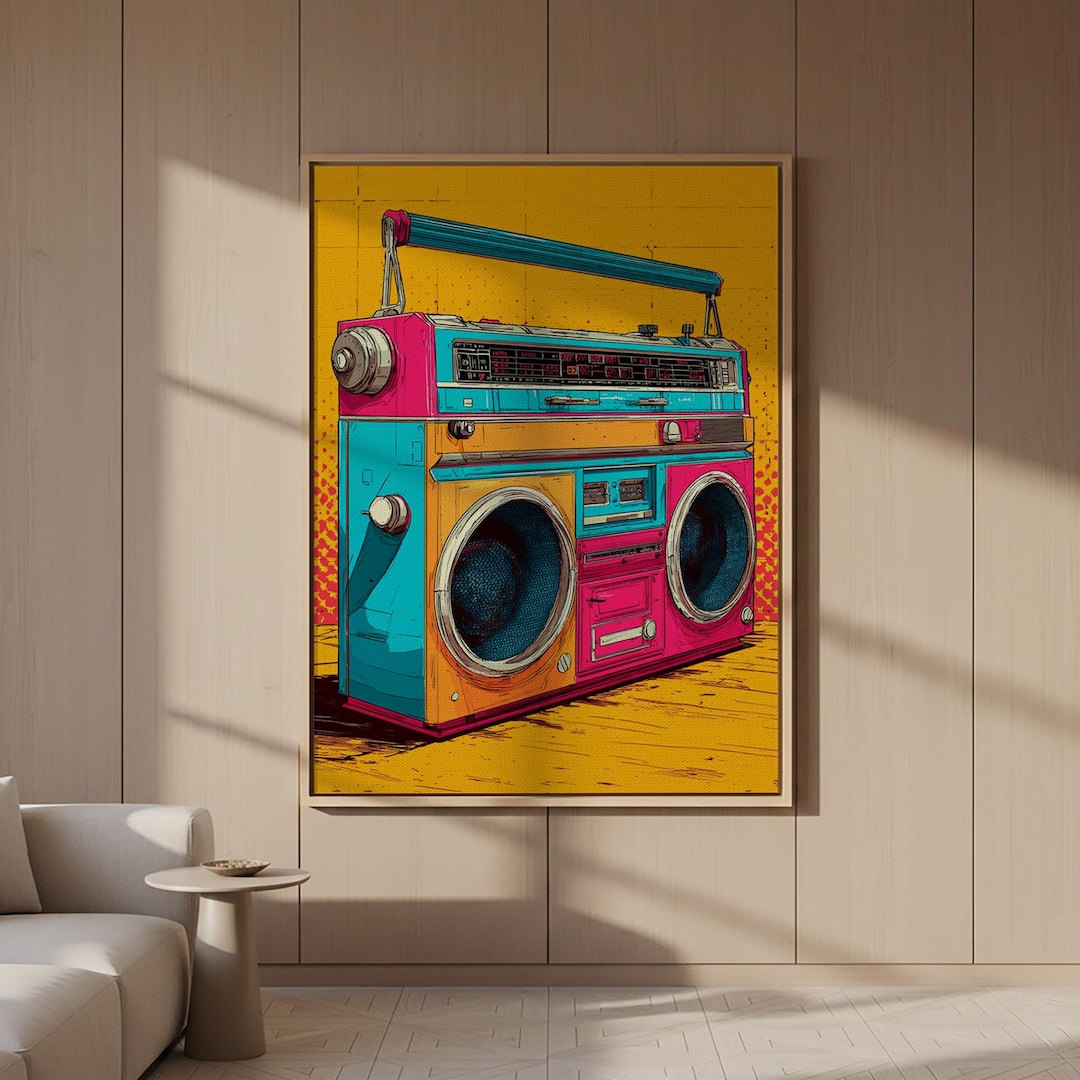 Retro Boombox Canvas Wall Art, Colorful 80s Radio Illustration, Pop Art ...