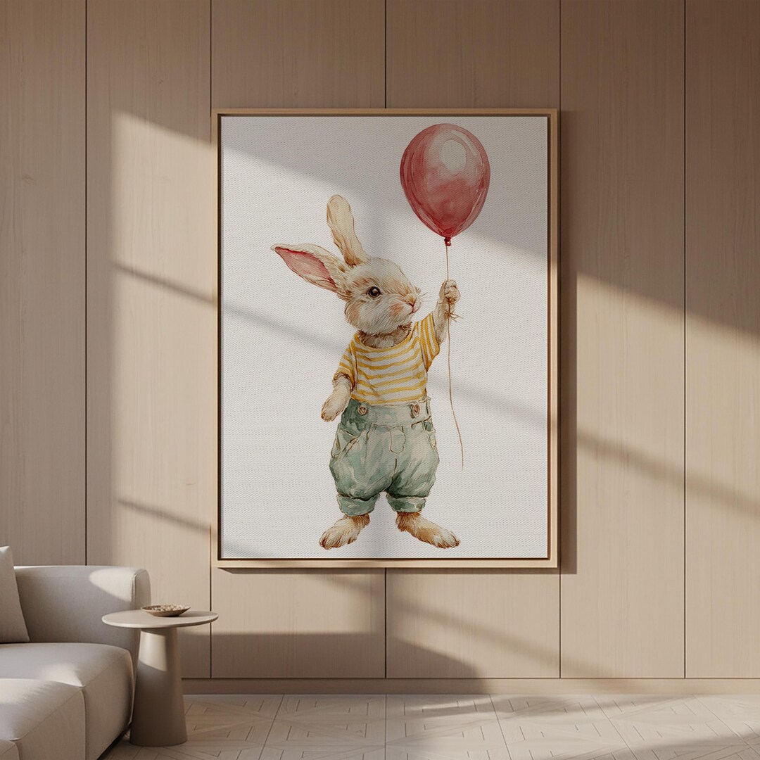 Cute Bunny Canvas Wall Art, Nursery Rabbit Illustration Canvas Print ...