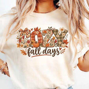 Cozy Fall Days Shirt, Comfort Colors Fall T Shirt, Autumn Graphic Tee, Cute Fall Shirt, Faux Patchwork DTF, Cozy Season Top