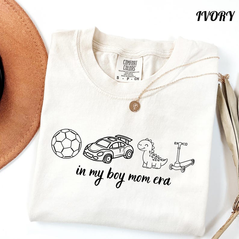 In My Boy Mom Era T-Shirt, Trendy Sports Mom Tee, Football Toy Car Graphic Shirt, Cute Dinosaur Mama Top, Boy Mom Aesthetic Design image 12