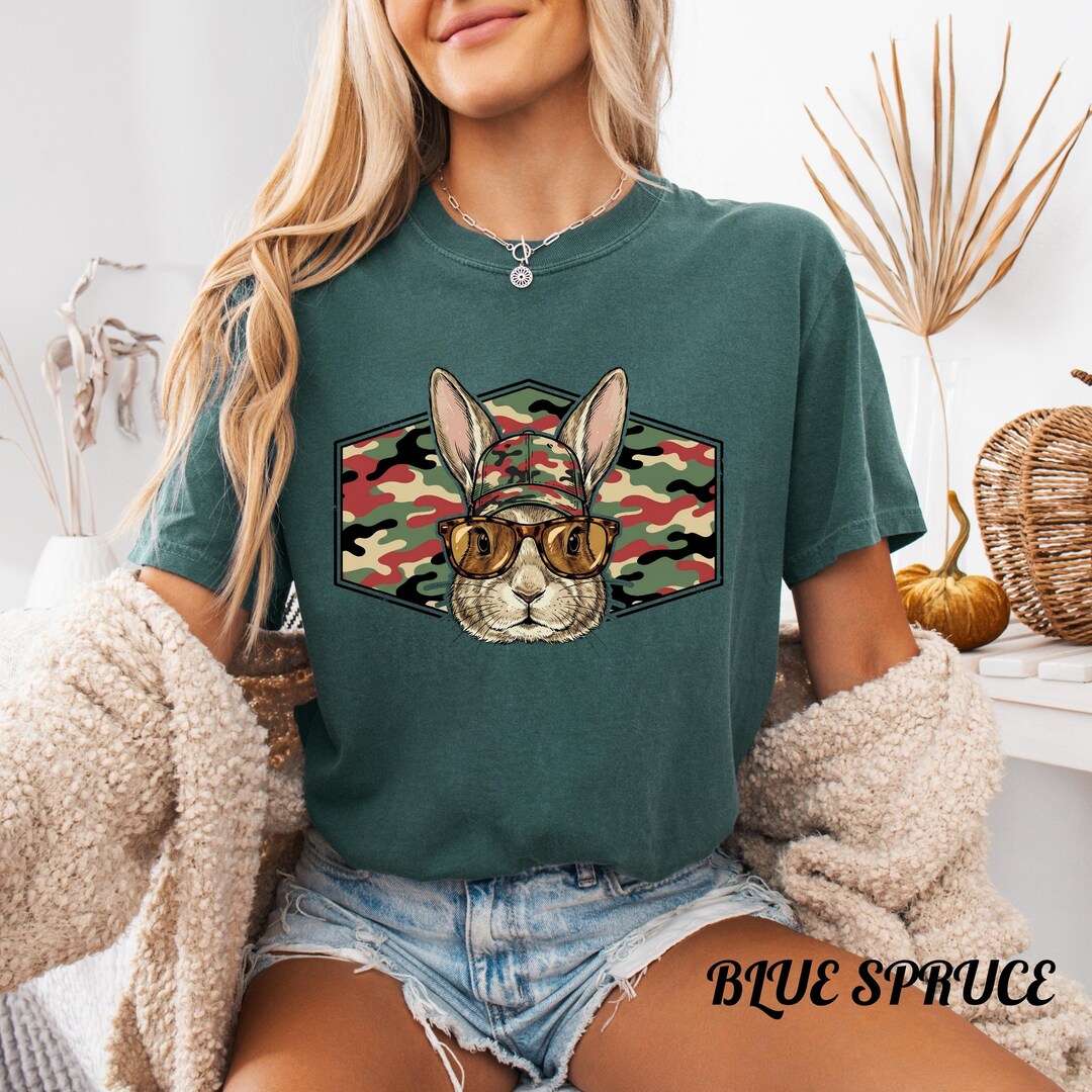 Funny Bunny Camo Shirt, Cool Rabbit With Sunglasses Graphic Tee ...