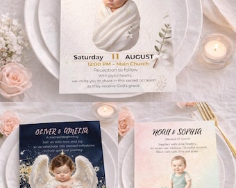 Editable Baptism Invitation Templates Bundle, Modern Floral Christening Invite (Instant Download)