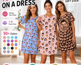 Custom Face Pajama Dress, Personalized Photo Sleepwear, Birthday Gift,Monther's Day Gift