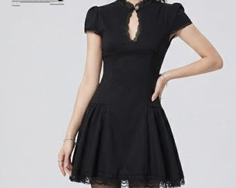 Minirobe en dentelle | Ensemble minimaliste trapèze | Tenues de soirée | Style esthétique sombre