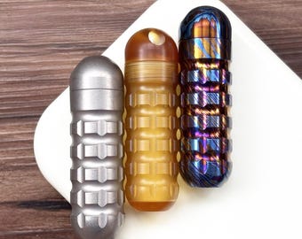 Titanium / PEI / Timascus Waterproof Pill Container EDC Capsule – Keychain Pendant Mini Medicine Holder