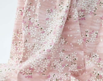 Japanese fabric cherry blossoms pink background, Sakura, Japan fabrics, Dobby cotton, spring, Hanami