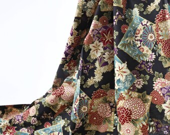 Japanese lily and butterfly fabric black background - bugs, butterflies, Quilt Gate, Japan fabrics