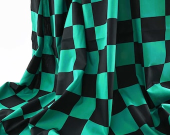 Japanese Manga fabric Ichimatsu green and black, squares pattern cosplay fabric, Japan anime Character