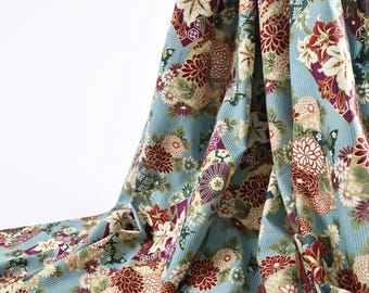 Japanese lily and butterfly fabric light blue background - bugs, butterflies, Quilt Gate, Japan fabrics