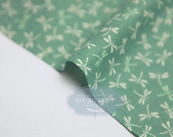 Japanese fabrics dragonflies green background, water green cotton, little bugs, Tombo motif, tonbo
