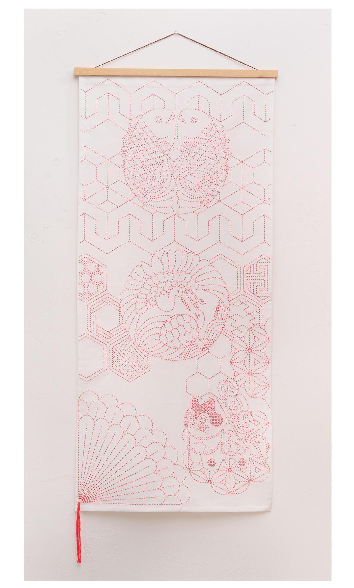 Tokobuki celebration pre-printed Sashiko panel - Lecien, 刺し子, cosmo panel, Japanese embroidery, decoration, hand embroider