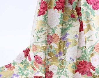 Japanese fabric – peonies and golden clouds red - 1 yard, golden flower japan motif