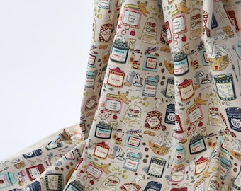 Japanese canvas fabric tea time cats - party, cat pattern, Kitty motif, macarons, Japan fabric