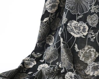 Japanese jacquard double gauze poppy black background, soft texture, Kobayashi, poppī, Japan motif fabric