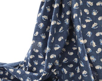 Japanese Tenassen fabric – Kawaii cats- Japan Neko fabrics, KataZome, Indigo Textile, 和柄, 猫, Wave motif, 手捺染, kitty