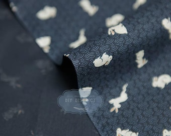 Japanese fabric rabbit navy blue background - navy cotton, small bunny, Usagi pattern, ウサギ, 兎, Kawaii motif