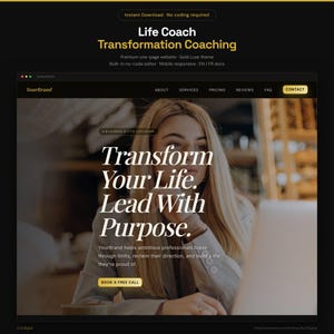 Life Coach Website Template, Editable No-Code HTML/CSS, Premium Gold Theme, Responsive, Instant Download, Own It for Life