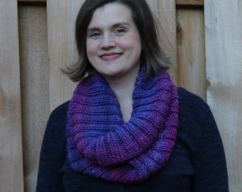 Cozy Wool Nylon blend Infinity Scarf, Lupine, Pink, Purple, Cowl, neck warmer, ready to ship