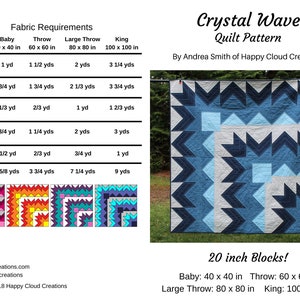 DIGITAL PDF Crystal Wave Quilt Pattern, Baby, Throw, Large Throw, King size, modern quilt, adventurous beginner image 1