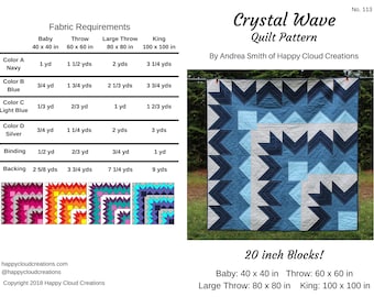DIGITAL PDF Crystal Wave Quilt Pattern, Baby, Throw, Large Throw, King size, modern quilt, adventurous beginner