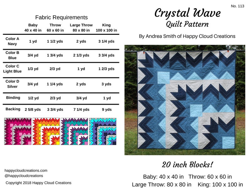 DIGITAL PDF Crystal Wave Quilt Pattern, Baby, Throw, Large Throw, King size, modern quilt, adventurous beginner image 1