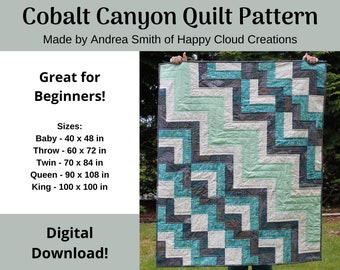 DIGITALE PDF Cobalt Canyon Quilt Patroon, Baby, Throw, Twin, Queen, King size, digitale, moderne quilt, bergquilt