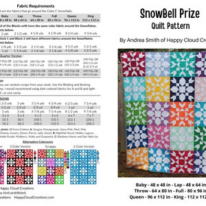 DIGITAL PDF SnowBell Prize Quilt Pattern, Baby, Throw, Full, Queen, King size, digital, modern quilt, snow, snowflake image 1