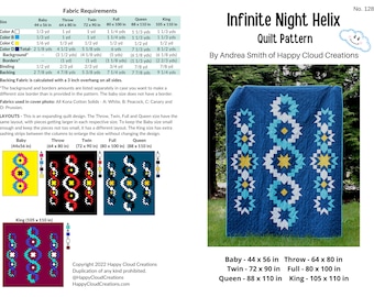 DIGITAL PDF Infinite Night Helix Quilt Pattern, Baby, Throw, Twin, Full, Queen, King size, digital, modern quilt, Star quilt