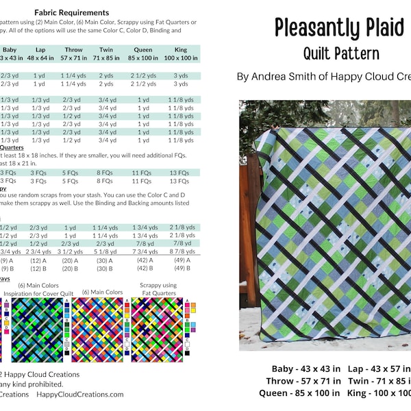 DIGITAL PDF Pleasantly Plaid Quilt Pattern, Baby, Lap, Throw, Double, Queen, King size, digital, modern quilt, woven