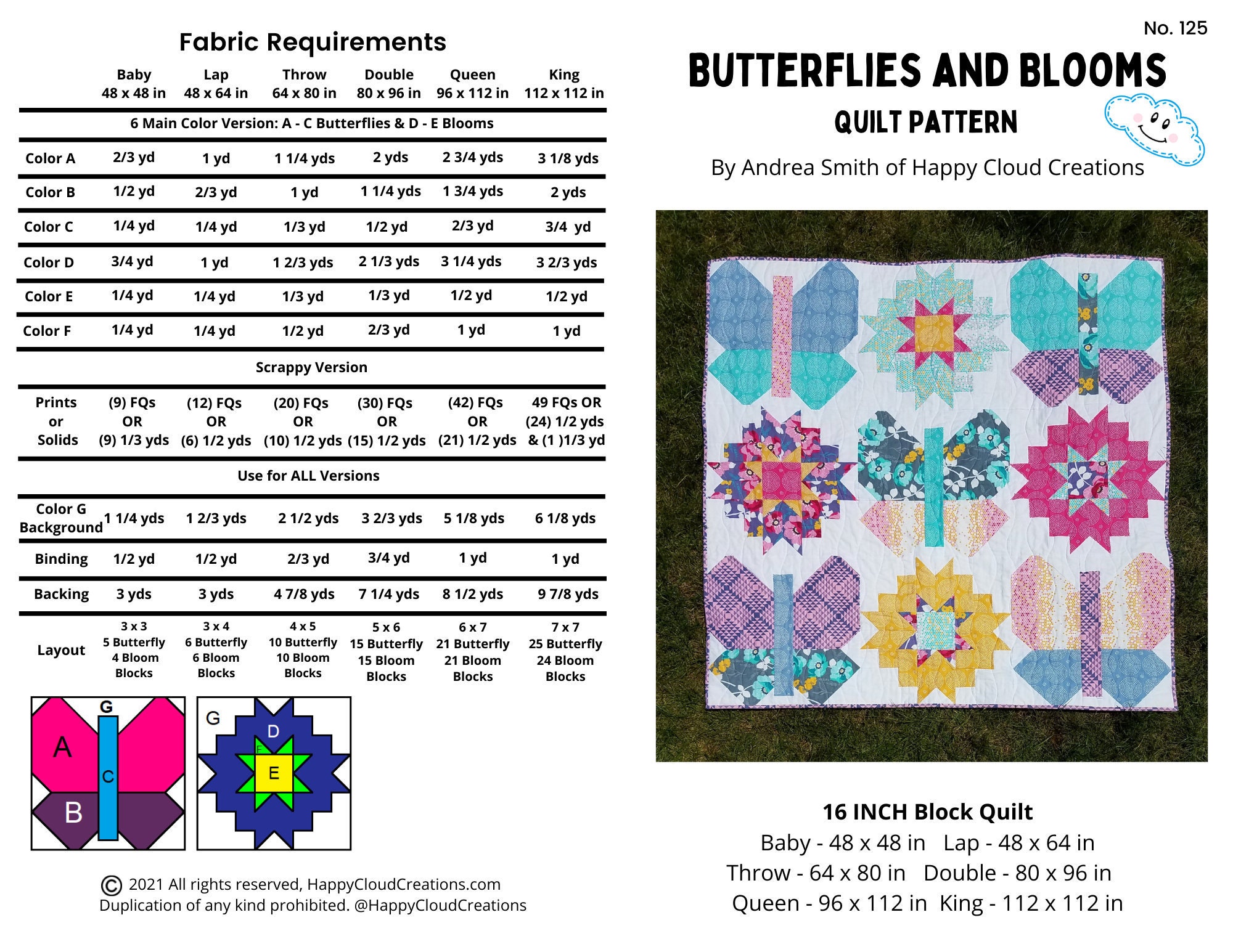 Butterflies and Blooms Quilt Pattern: All Sizes (Digital PDF)
