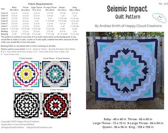 DIGITAL PDF Seismic Impact Quilt Pattern, Baby, Throw, Large Throw, X Large Throw, Queen, King size, digital, modern quilt, Star quilt