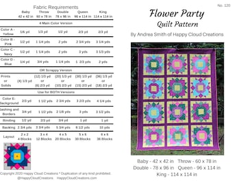 Flower Party Quilt Pattern: Modern Floral Design (Digital PDF)