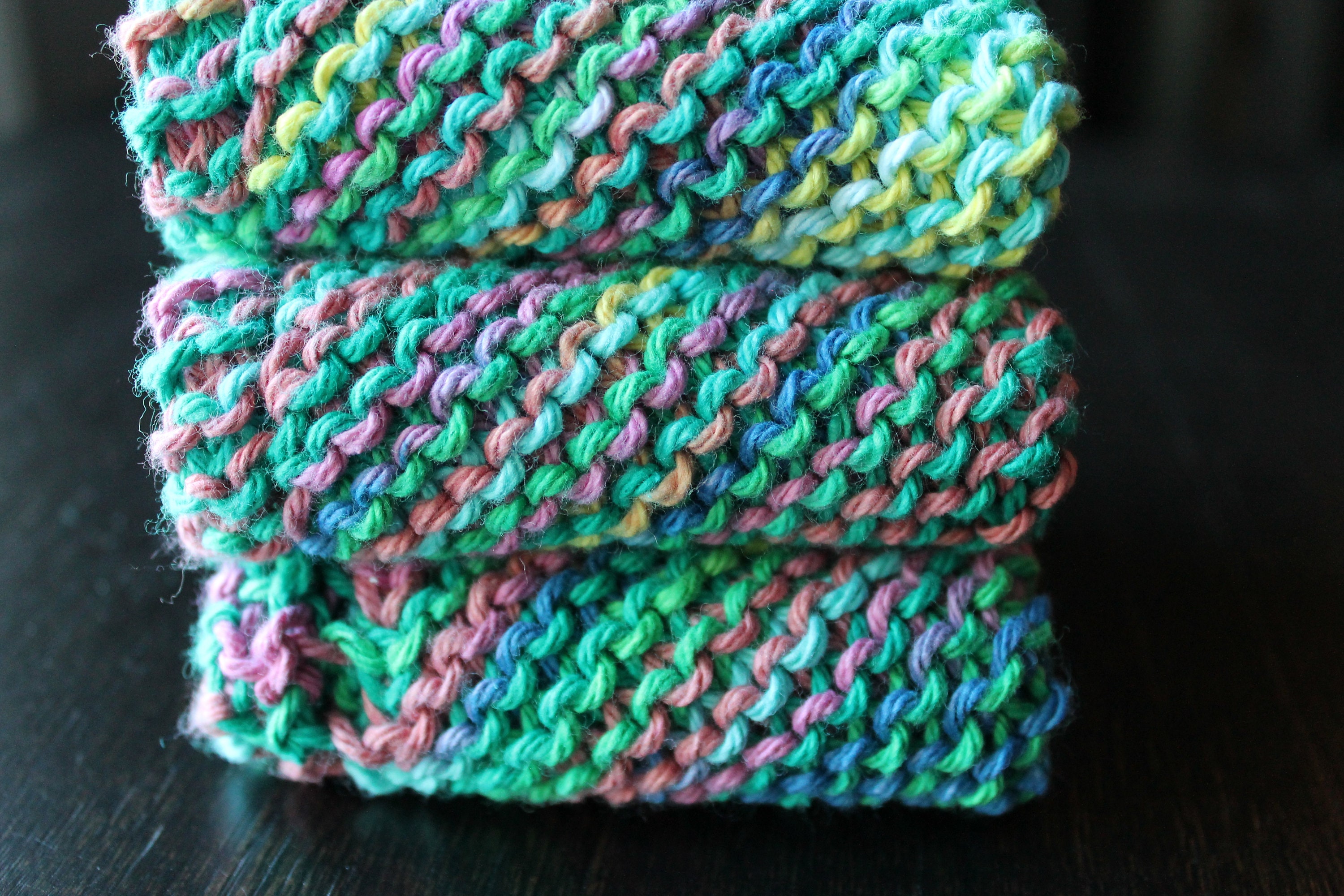 3 Hand Knitted Dish Cloths Dish Rags Rainbow 100 Cotton Etsy