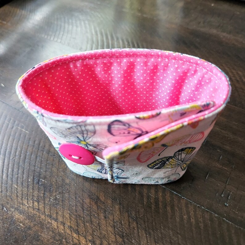 Handmade Fabric Coffee Cozy, Pink Butterfly, Cotton, Iced Coffee, Coffee Sleeve, travel cup cozy image 5