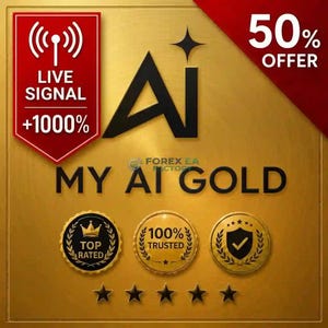 May include: A gold-toned promotional graphic featuring the text MY AI GOLD, a red banner with the text LIVE SIGNAL +1000%, and a corner banner stating 50% OFFER. Three circular gold badges display TOP RATED, 100% TRUSTED, and a checkmark icon.