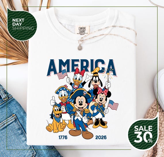 Comfort Colors® Mickey And Friends USA 250 Shirt | 1776–2026 Patriotic Anniversary Tee | Classic Stars America Shirt | 4th of July T-Shirt